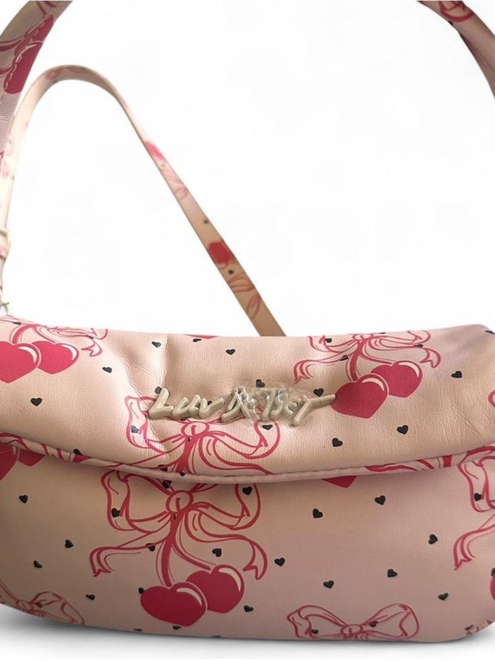 Luv Betsey by Betsey Johnson Pink Heart Print Shoulder Bag with Top Handle - Picture 2 of 4